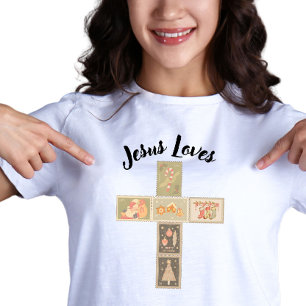 Kerstmis Vintage Postzegel Kruis Tri-Blend Shirt