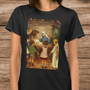 Kerstmis vintage, Religieus Geboortetafereel met B T-shirt