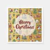 Kerstmis Vintage Retro Goud  Servet (Voorkant)