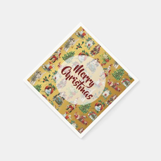 Kerstmis Vintage Retro Goud  Servet (Hoek)