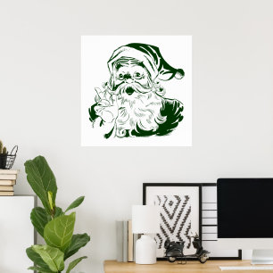 Kerstmis vintage, Retro jolige Kerstman, Groen Poster