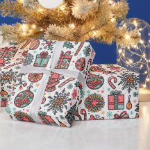 Kerstmis Vintage Retro Kerstboom Cadeaupapier