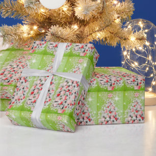 Kerstmis Vintage Retro Roze Rode Bomen   Cadeaupapier