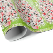 Kerstmis Vintage Retro Roze Rode Bomen   Cadeaupapier (Rol Hoek)