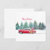 Kerstmis Vintage rode auto met besneeuwd landschap (Voorkant / Achterkant)