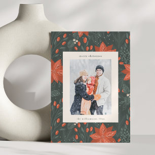 Kerstmis Vintage Rode Groene Twee Verticale Foto Feestdagenkaart
