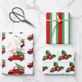 Kerstmis Vintage Rode Truck, Inpakpapier Set Vel