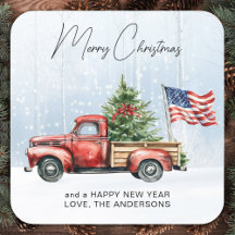 Kerstmis Vintage Rode Truck Patriottische Vlag van