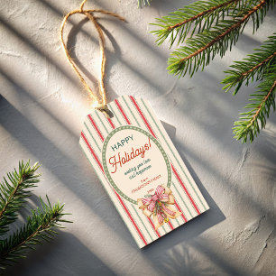Kerstmis vintage rood groen strepen met belletjes cadeaulabel