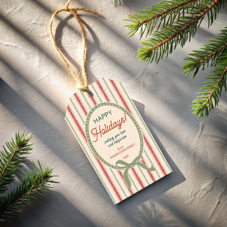 Kerstmis vintage rood groen strepen met belletjes cadeaulabel