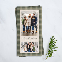 Kerstmis vintage ruitjes fotolijst twee foto's gro feestdagenkaart