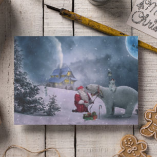 Kerstmis Vintage Santa IJsbeer Scene Feestdagen Kaart