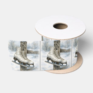 Kerstmis Vintage Schaatsen Aan Hekpalen Satijnen Lint