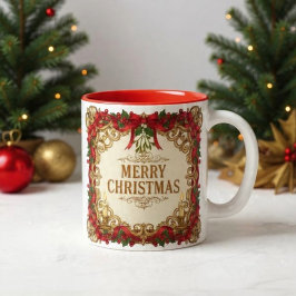 Kerstmis Vintage Sierlijke Gouden Lijst Tweekleurige Koffiemok