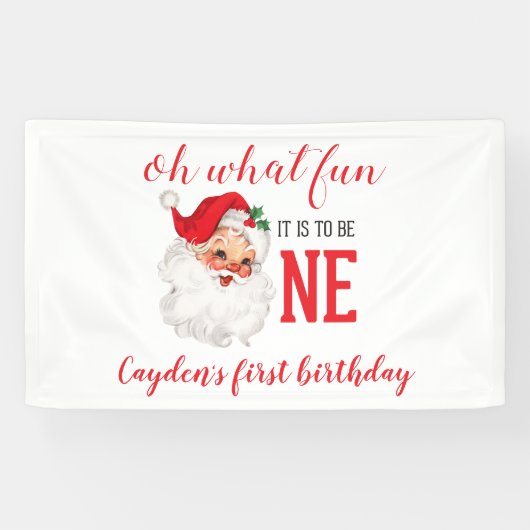 Kerstmis Vintage Sinterklaas Eerste Verjaardag Spandoek (Horizontaal)