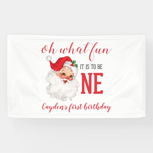 Kerstmis Vintage Sinterklaas Eerste Verjaardag Spandoek (Horizontaal)