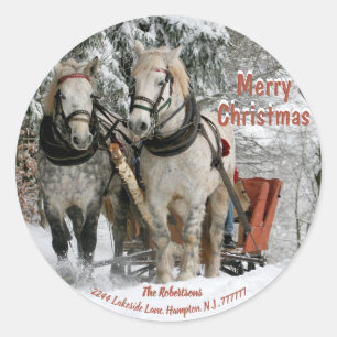 Kerstmis vintage, slee bel retouradres ronde sticker