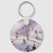 Kerstmis vintage, sleeën, Central Park Glackens Sleutelhanger (Voorkant)