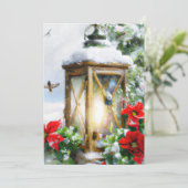 Kerstmis vintage sneeuwlantaarn budget feestdagenkaart (Staand voorkant)