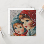Kerstmis vintage - Sneeuwvlok zusters Kaart (Voorkant / Achterkant in situ)