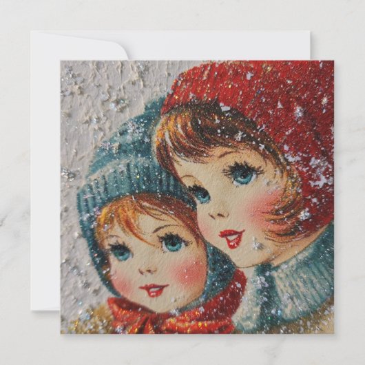 Kerstmis vintage - Sneeuwvlok zusters Kaart (Voorkant)