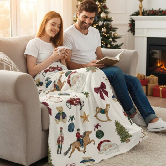 Kerstmis Vintage Speelgoed Patroon Fleece Deken