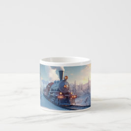 Kerstmis Vintage Stoomtrein Sneeuw bevroren Boslan Espresso Kop