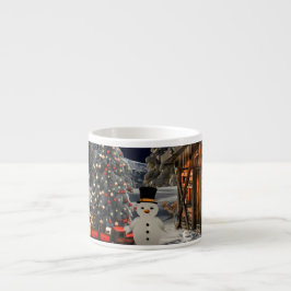 Kerstmis Vintage Stoomtrein Sneeuw bevroren Boslan Espresso Kop