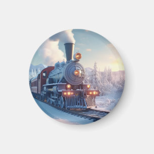 Kerstmis Vintage Stoomtrein Sneeuw bevroren Boslan Magneet