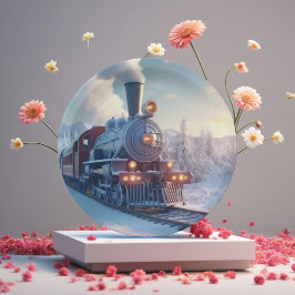 Kerstmis Vintage Stoomtrein Sneeuw bevroren Boslan Papieren Bordje