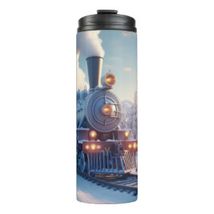 Kerstmis Vintage Stoomtrein Sneeuw bevroren Boslan Thermosbeker