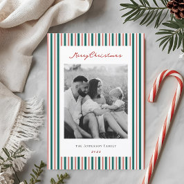 Kerstmis Vintage Strepen Tweezijdige Familie Foto Feestdagenkaart