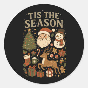 Kerstmis Vintage 'Tis het Seizoen Retro Kerstman Ronde Sticker