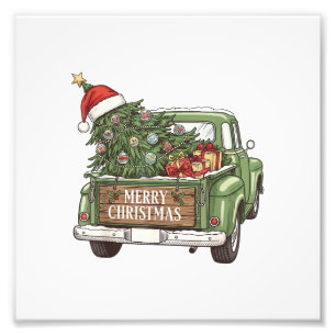 Kerstmis Vintage Truck Prettig Kerstfeest Mannen V Foto Afdruk