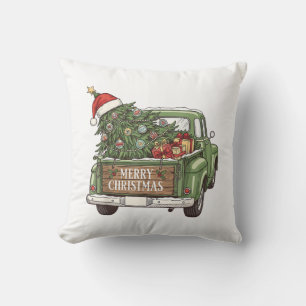 Kerstmis Vintage Truck Prettig Kerstfeest Mannen V Kussen