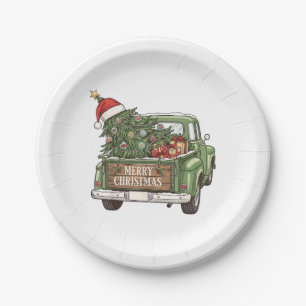 Kerstmis Vintage Truck Prettig Kerstfeest Mannen V Papieren Bordje