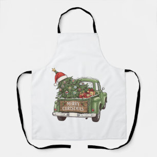 Kerstmis Vintage Truck Prettig Kerstfeest Mannen V Schort