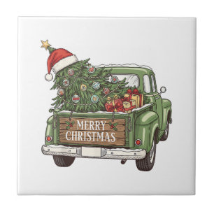 Kerstmis Vintage Truck Prettig Kerstfeest Mannen V Tegeltje