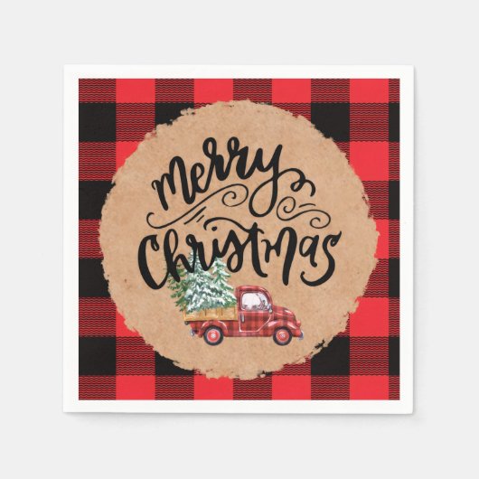 Kerstmis Vintage Truck Script Servetten (Voorkant)