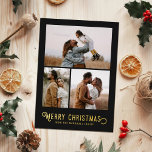 Kerstmis Vintage Typografie Winter Sinaasappels Fo Folie Feestdagenkaart<br><div class="desc">Deze prachtige kerstkaart bevat vintage gestileerde typografie met de tekst "Prettig Kerstfeest" in echte folie,  samen met drie fototemplates. Aan de achterkant van de kaart staat een vintage ontwerp van winter sinaasappels en bloesem.</div>