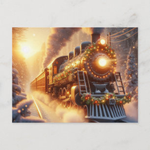 Kerstmis Vintage Vakantietrein Sneeuwige Winter Feestdagenkaart