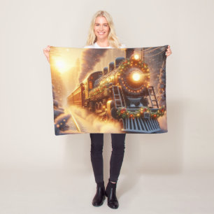 Kerstmis Vintage Vakantietrein Sneeuwige Winter Fleece Deken