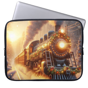 Kerstmis Vintage Vakantietrein Sneeuwige Winter Laptop Sleeve