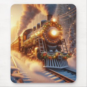 Kerstmis Vintage Vakantietrein Sneeuwige Winter Muismat