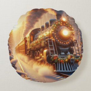 Kerstmis Vintage Vakantietrein Sneeuwige Winter Rond Kussen