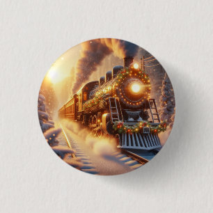 Kerstmis Vintage Vakantietrein Sneeuwige Winter Ronde Button 3,2 Cm