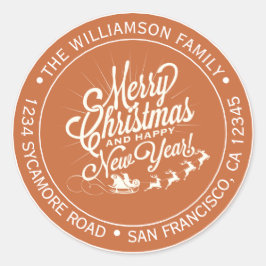 Kerstmis Vintage Verbrand Oranje Retouradres Ronde Sticker