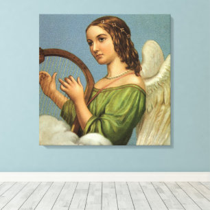 Kerstmis vintage, Victoriaanse engel met muziekhar Canvas Afdruk
