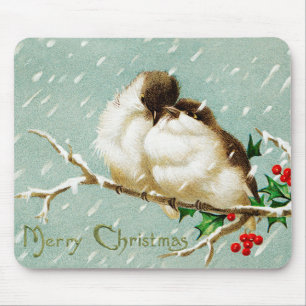 Kerstmis vintage vogels vrolijk retro muismat