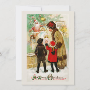 Kerstmis Vintage vrouw en kinderen etalages kijken Kaart